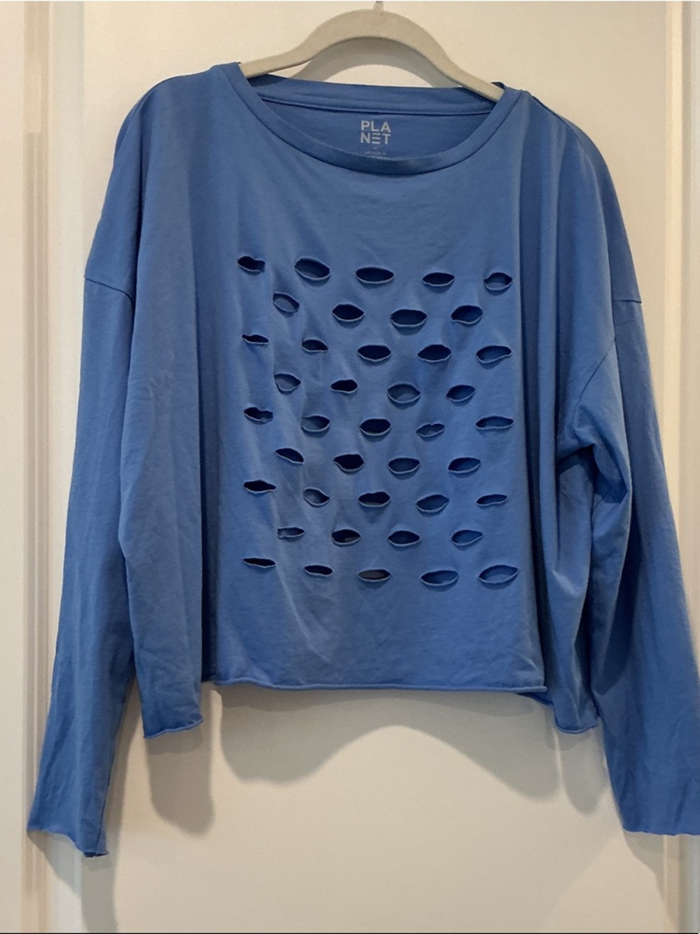 PLANET by Lauren G Cutout Light Blue Long-Sleeve Tee